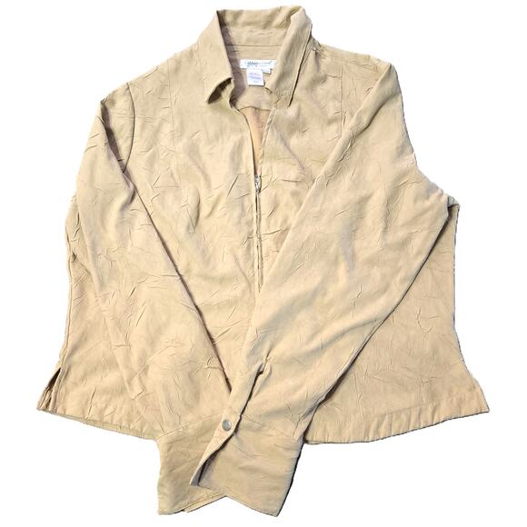 Coldwater Creek PXL Women's Tan Textured Full Zip Roll Tab Sleeves Jacket - Picture 5 of 10